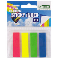 Zakadki indeksujce PET 43x12mm 35szt. 4 kolory neonowe ECO D.RECT 009243